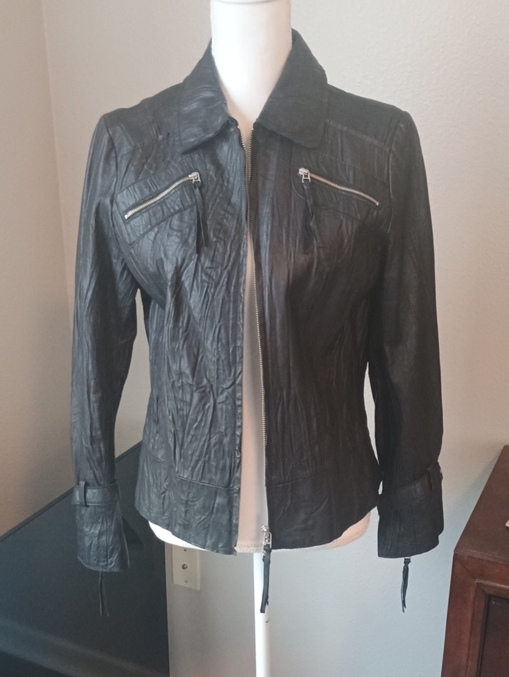 SPANNER Black Faux Leather Women's Zip Jacket